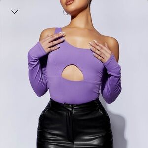 Meshki purple one shoulder bodysuit skims inspired